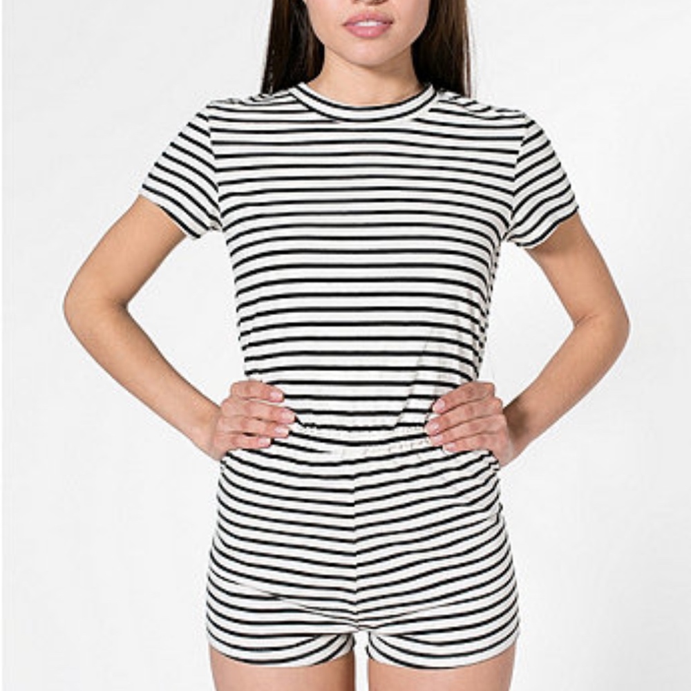 AA Black White Navy Stripe Shortie Romper S/M